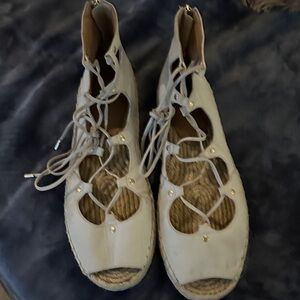 Women's Lace-Up Espadrille Sandals in Light Beige